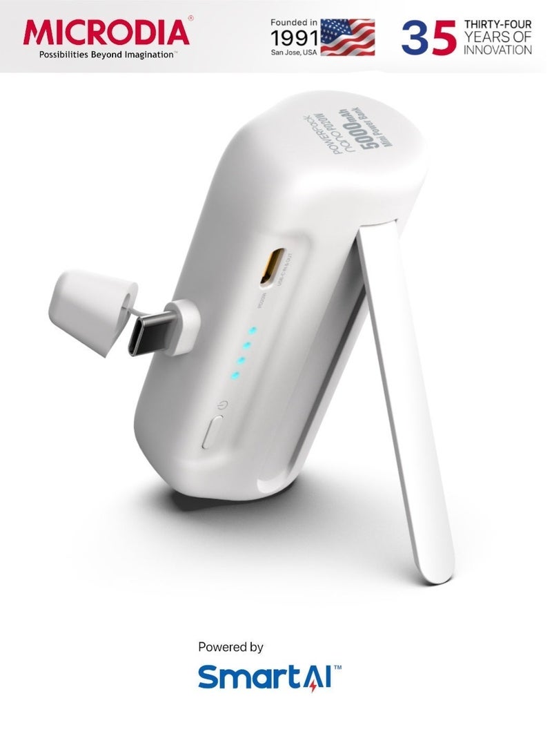 MICRODIA PowerPack Nano Mini 5000mAh Power Bank, PD 20W Portable Charger & Battery Pack Compatible with iPhone 16/15 Series, Samsung S25/S24/S23/S22 Ultra, etc – White - Image 1